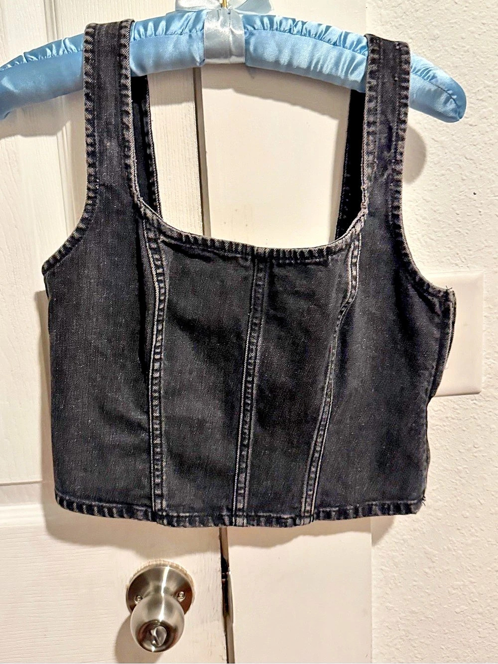 Abercrombie & Fitch Denim Corset Crop Top Black Size Small